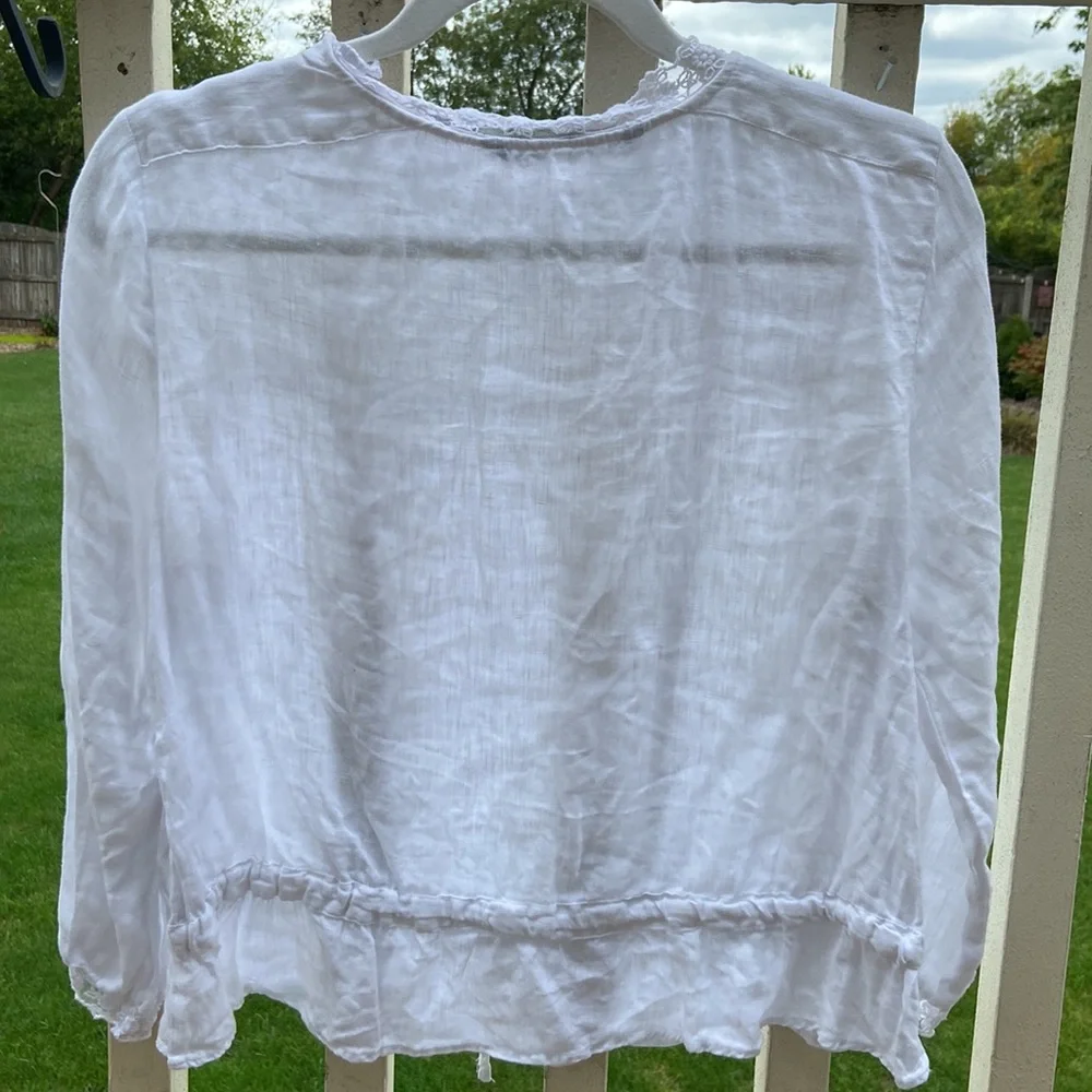 Zara Basic White Ruffles Size M, drawstring floral knit around neck and sleeves - Picture 8 of 16